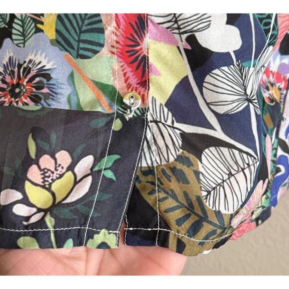 Johnny Was Chelsea Astra Floral Button-Up Silk Blouse With Roll Tab Sleeves - Picture 6 of 10